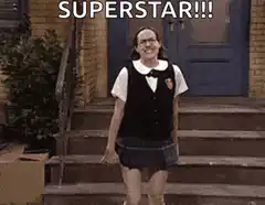 Superstar girl dancing on steps