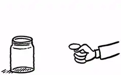 hand tossing coin into jar