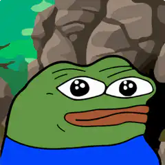 Pepe the Frog hiding behind a rock