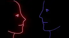 neon faces staring contest