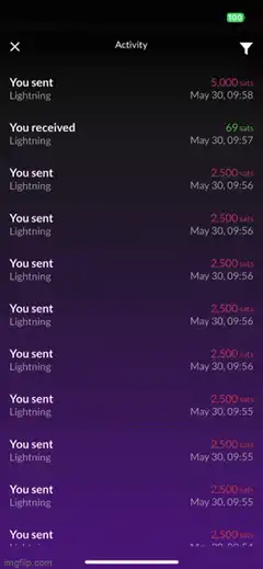 Scrolling Lightning transaction history