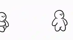 Two stick figures hug