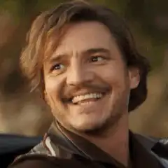 Pedro Pascal smiling and looking up