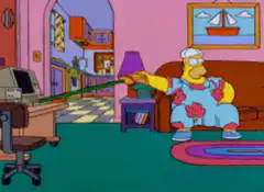 Homer Simpson reaches for lamp with grabber