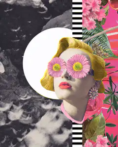 Collage woman with flower sunglasses