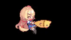 chibi girl hugging pixel cat