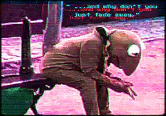 Sad Kermit on a bench with glitch effect
