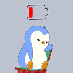 Sad penguin with low battery