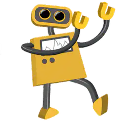 Yellow robot dancing and waving