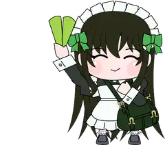 chibi maid waving green fan
