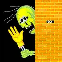green monster peeking from behind brick wall