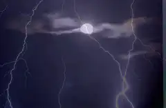 Lightning storm with moon