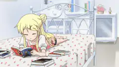 anime girl reading on bed