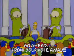 Kang and Kodos tell Homer to throw his vote away