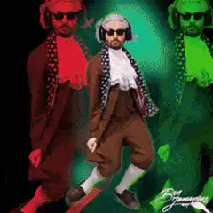 Benjamin Franklin dancing with sunglasses