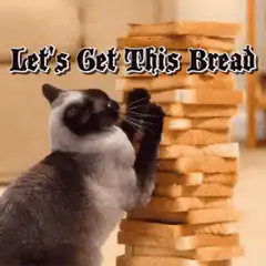 Cat playing Jenga with bread