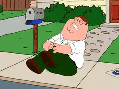 Peter Griffin laughing on the sidewalk