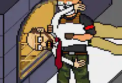 pixel art man gets eaten by a white creature