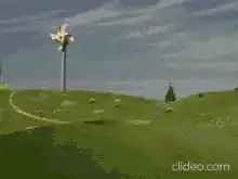 Teletubbies dancing on a hill
