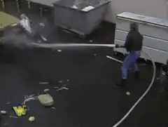 Man gets blasted by fire hose