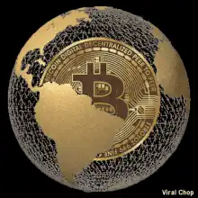 Bitcoin coin on rotating globe