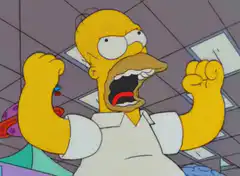 Homer Simpson screaming with fists raised