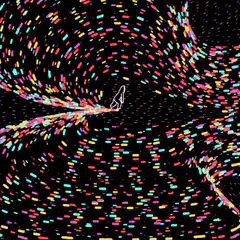 Silhouette walking through colorful tunnel