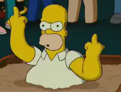 Homer Simpson buried up to his neck flipping the bird