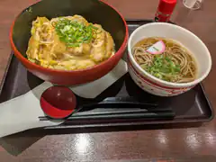Japanese meal with chicken rice and soba noodles
