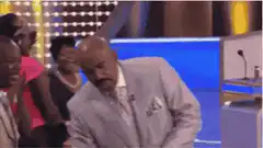 Steve Harvey reacts to a contestant's answer