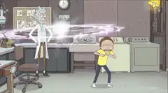 Rick zaps Morty with a portal gun
