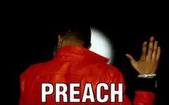 Preach man in red jacket
