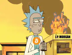 Rick Sanchez with Bitcoin logo