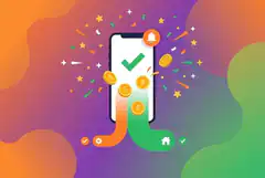 smartphone with checkmark and coins
