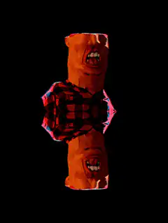 Two-faced orange character in plaid shirt