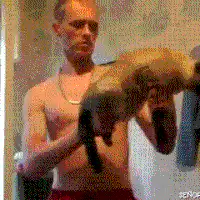 man holding cat that explodes