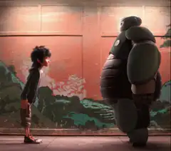 Hiro and Baymax bow to each other