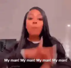 Woman pointing and saying my man