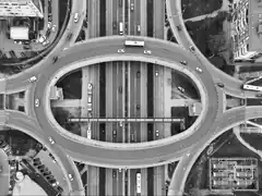aerial view of highway interchange