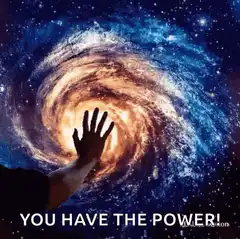 Hand touching galaxy power