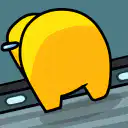 Yellow Among Us character on conveyor belt