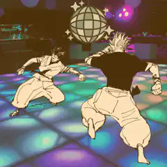JoJo characters dancing on disco floor