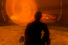 Player holding Bitcoin in VR