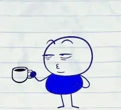 Stick figure drinks coffee
