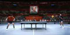 Mao Zedong portrait behind ping pong players