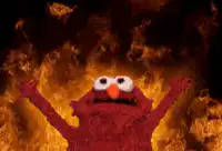 Elmo surrounded by fire