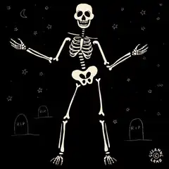 Skeleton dancing in graveyard