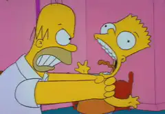 Homer shaking Bart