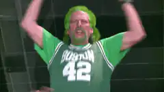 Green wig man yelling Boston 42