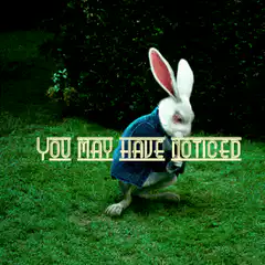 White rabbit in blue coat checks watch